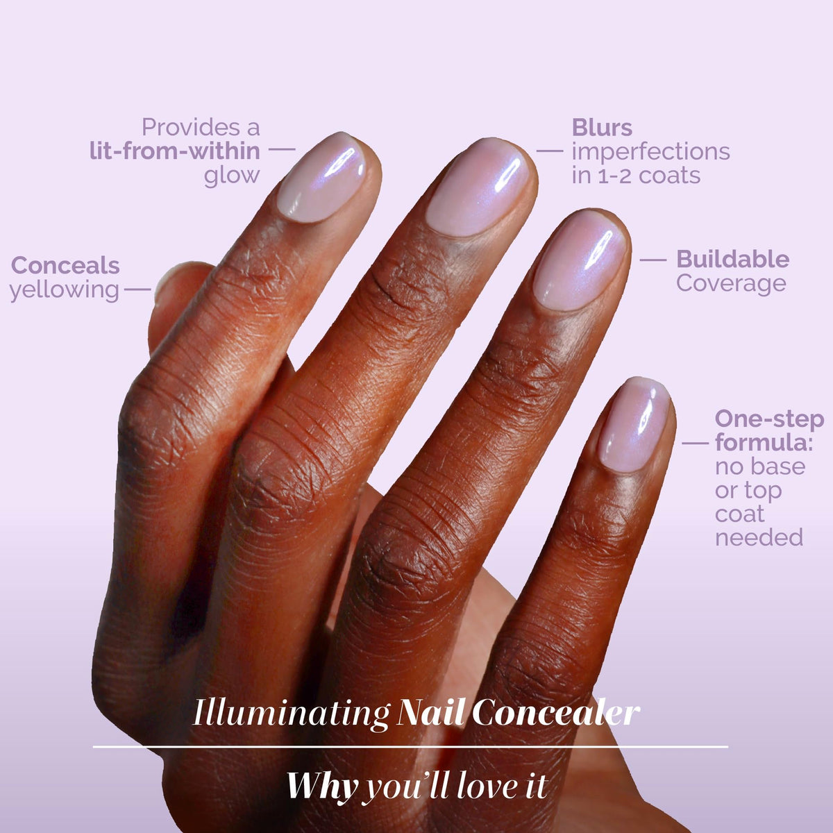 LONDONTOWN swatch on nail wheel showing sheer brightening lavender tint