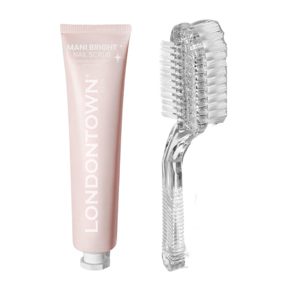 LONDONTOWN front packaging showing brightening scrub for white nails