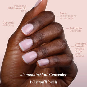 LONDONTOWN nail swatch on a hand showing natural luminous pink effect