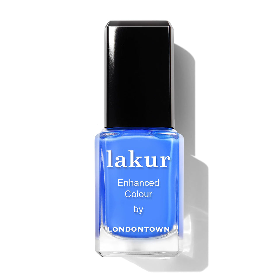 LONDONTOWN bottle front showing Poolside Dream blue and glossy finish benefit
