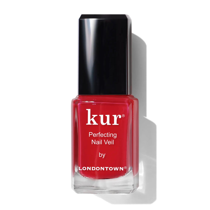 londontown bottle front view showing sheer poppy red and quick mani benefit