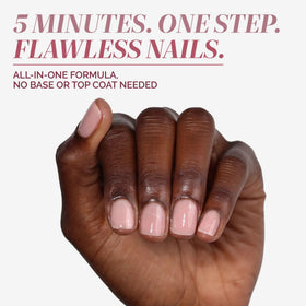 LONDONTOWN swatch on nail tip showing buildable dusty rose coverage