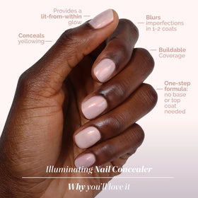 LONDONTOWN polish swatch on nail tip illustrating sheer brightening effect