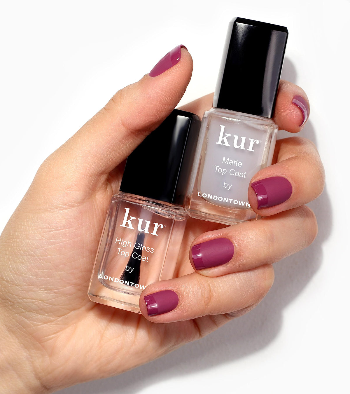 LONDONTOWN glossy swatch on nail tips highlighting intense glass-like shine