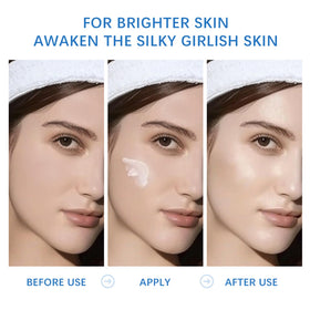 Loobexery before and after makeup base showing improved finish and longevity