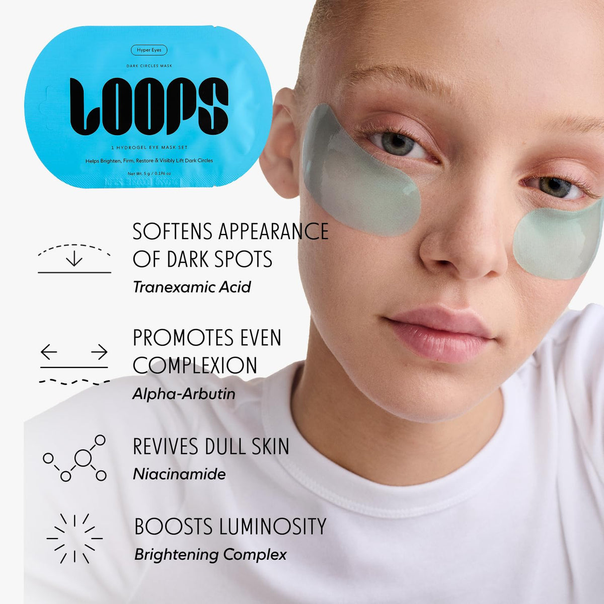 LOOPS contents flatlay with five packets and instructions for convenient travel use
