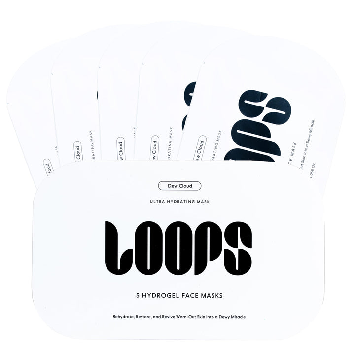 LOOPS front packaging showing five ultra hydrating masks for convenient routines
