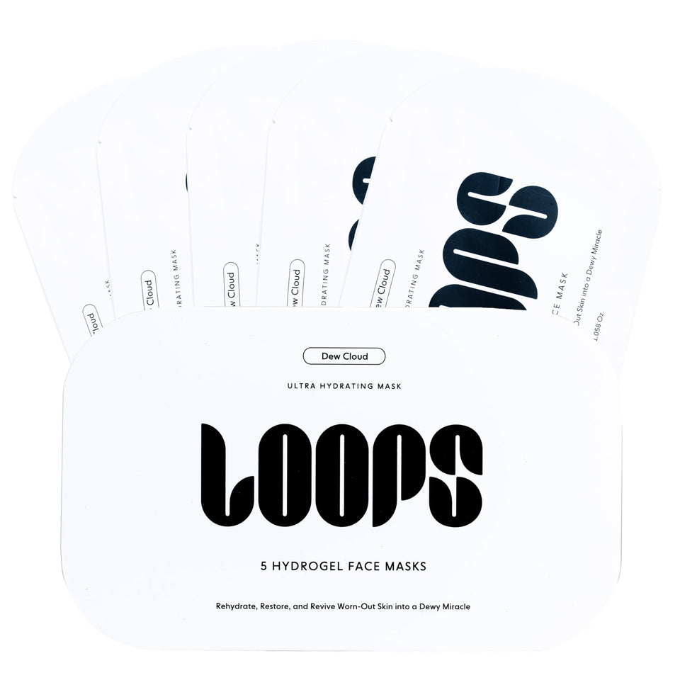 LOOPS front packaging showing five ultra hydrating masks for convenient routines