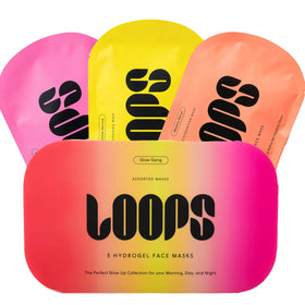 LOOPS front packaging showing the three-mask set and benefits