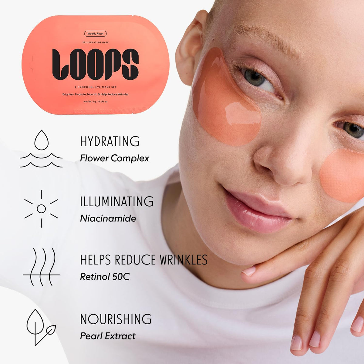 LOOPS lifestyle bathroom ritual showing relaxed self-care and refreshed eyes