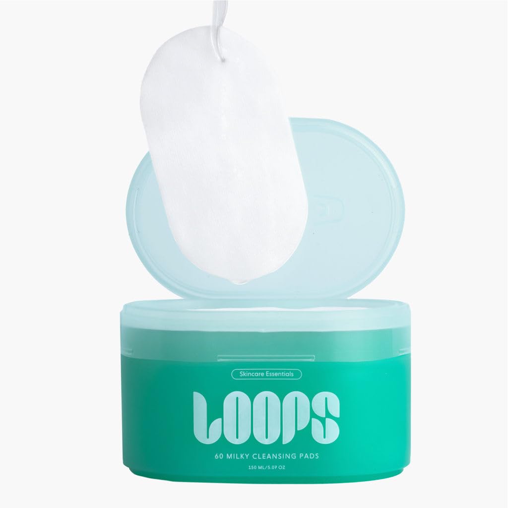 LOOPS pre-soaked pad with milky cleanser visible demonstrating effective makeup dissolve