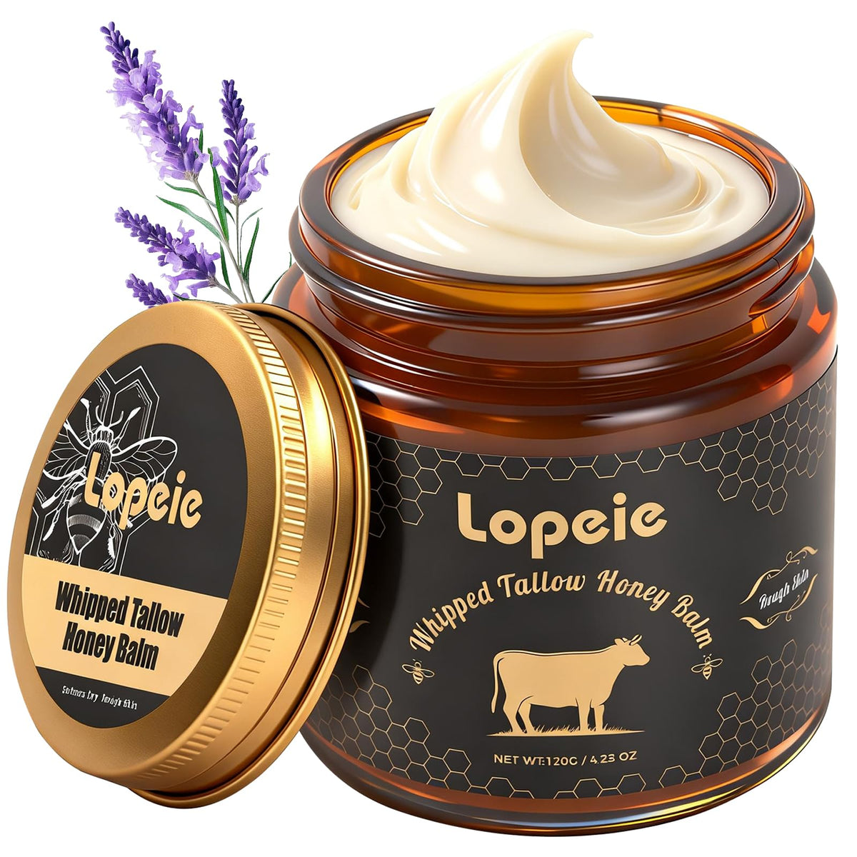 Lopeie front jar lavender label showing product name and benefit