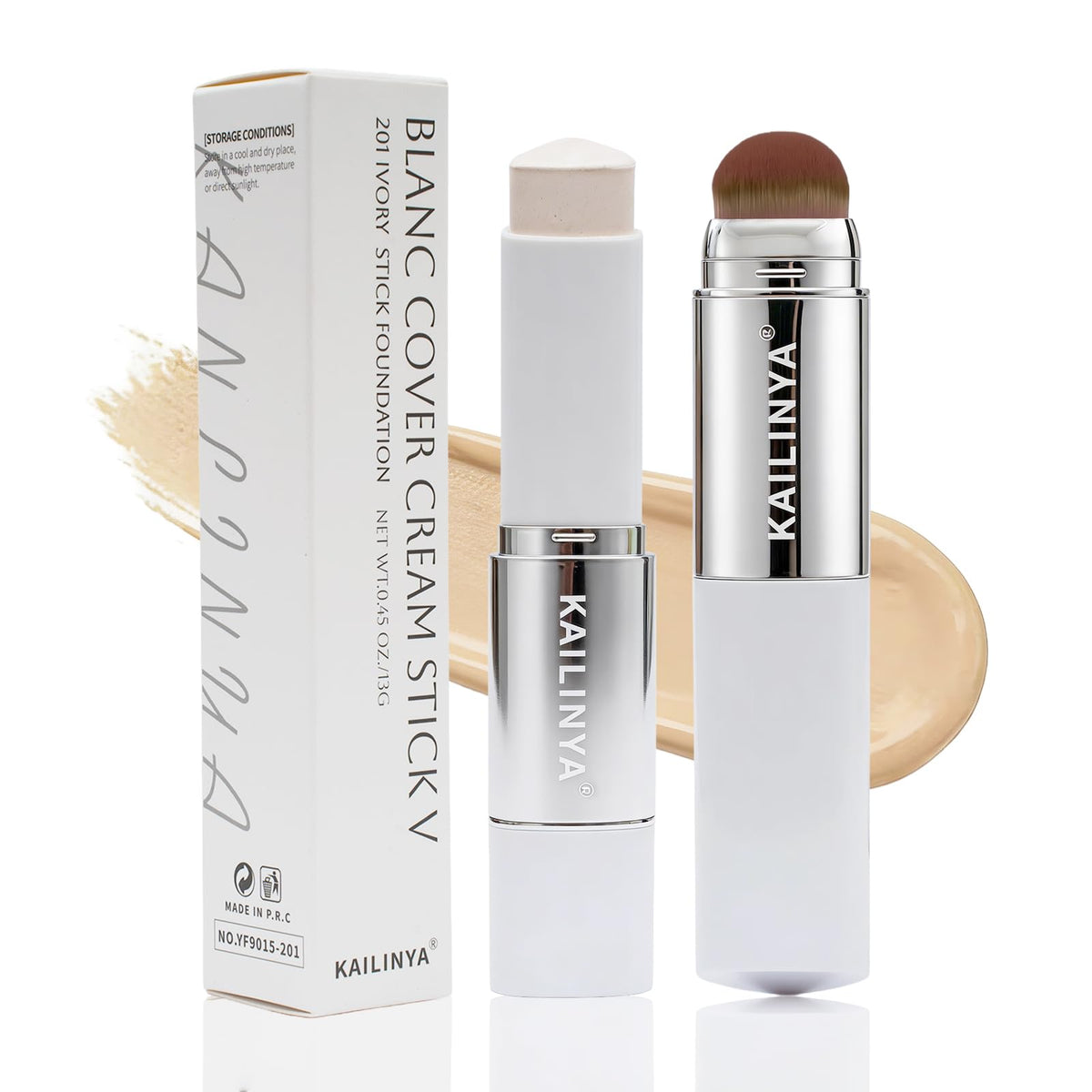 LOQOMI front packaging of the color-changing foundation stick showing compact design and dual ends