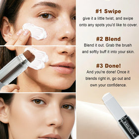 LOQOMI lifestyle image of on-the-go touch-up demonstrating long-lasting, waterproof benefit