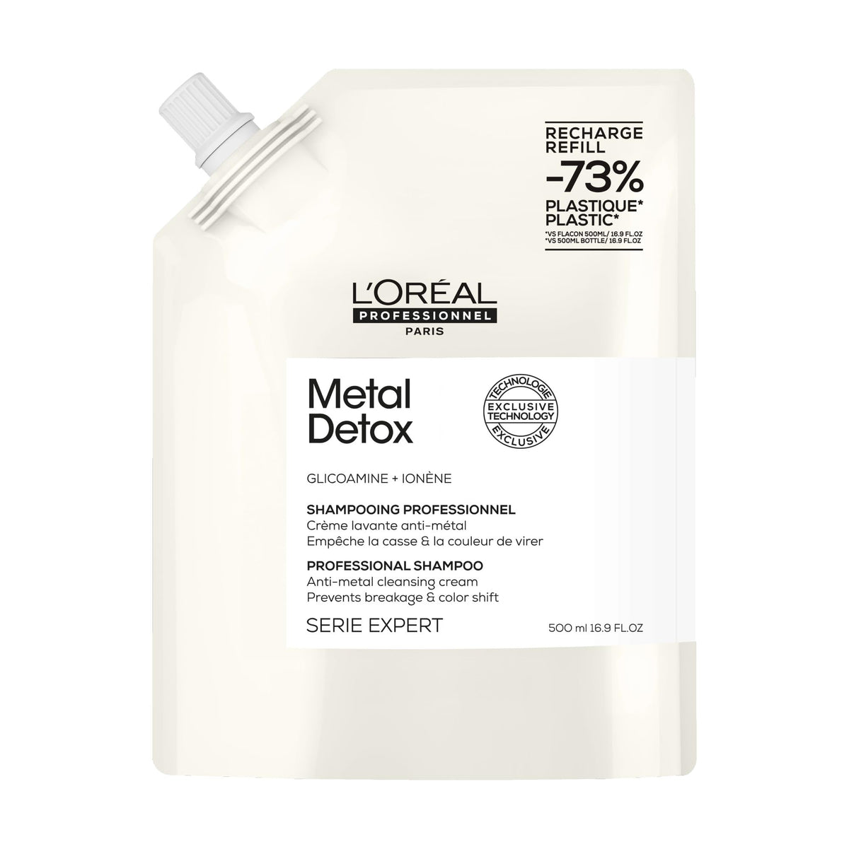 L'Oréal Professionnel Paris refill pouch front view shows packaging and eco benefit