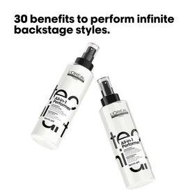 L'Oréal Professionnel bottle held in hand for scale, shows compact salon-friendly size