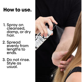 L'Oréal Professionnel product on salon station with styled model, illustrates professional results
