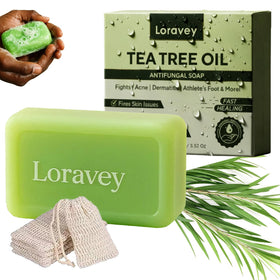 Loravey front packaging of soap bar showing brand and clarity for shoppers