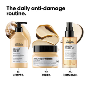L'Oréal Professionnel label detail highlighting quinoa protein and resurfacing benefit