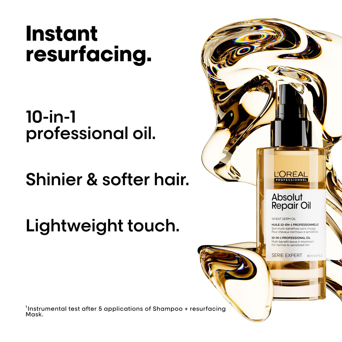 L'Oréal Professionnel oil droplet from pump illustrating controlled application and economy
