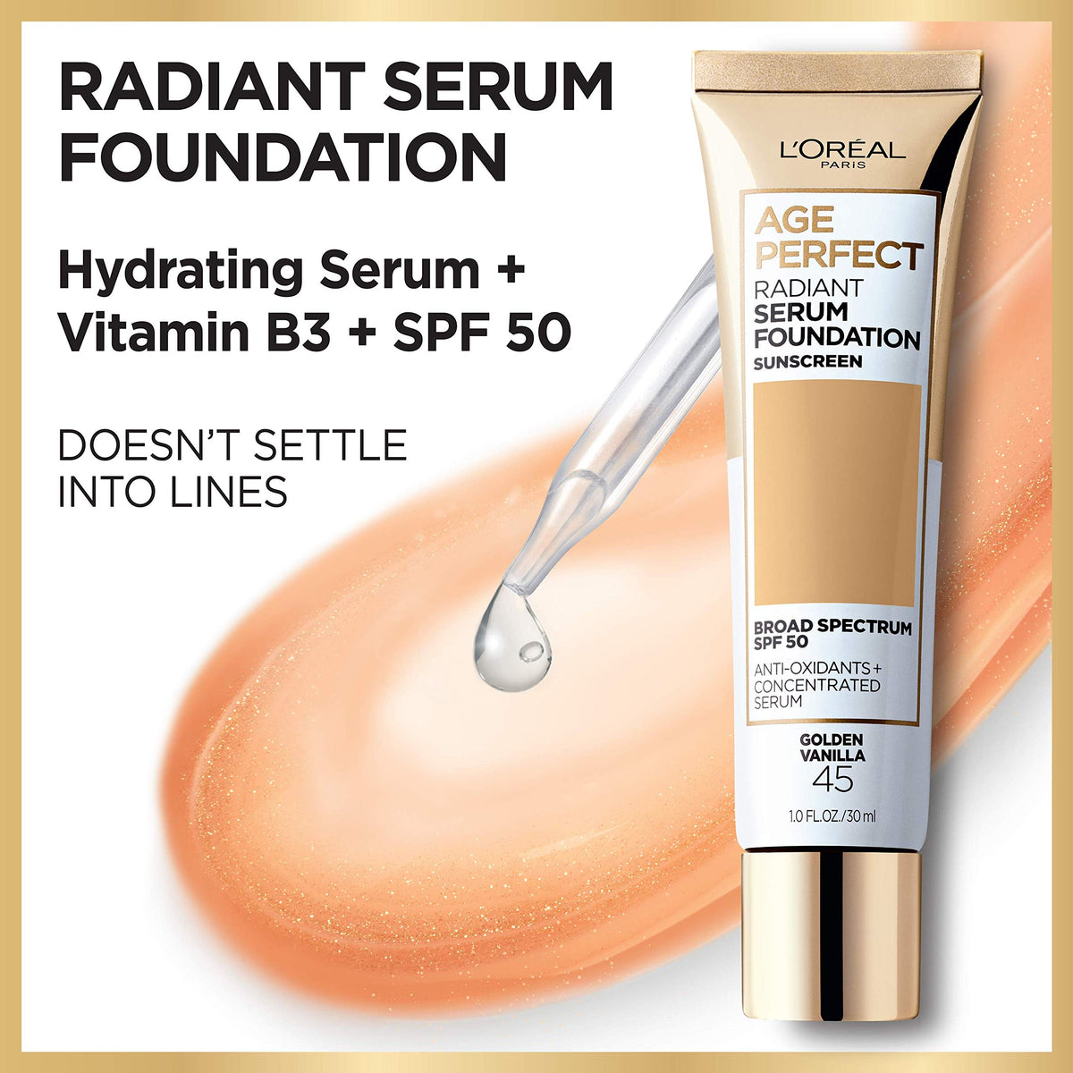 L'Oreal Paris foundation being dispensed onto hand demonstrating easy application control