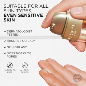 L'Oreal Paris applying serum to cheek with fingertips for hydrated, smoother skin