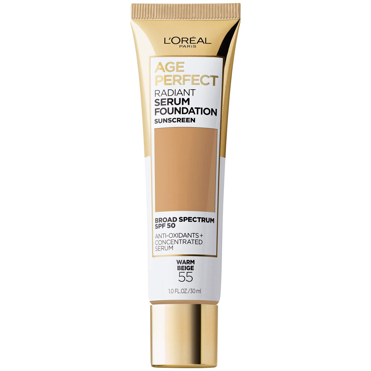 L'Oreal Paris front tube showing Warm Beige shade and compact design for convenience