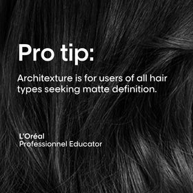 L'Oréal Professionnel Architexture beside a ruler showing compact product size and travel-friendly benefit