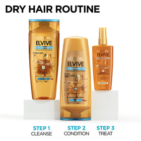L'Oreal Paris Elvive before and after hair shine comparison showing improved gloss