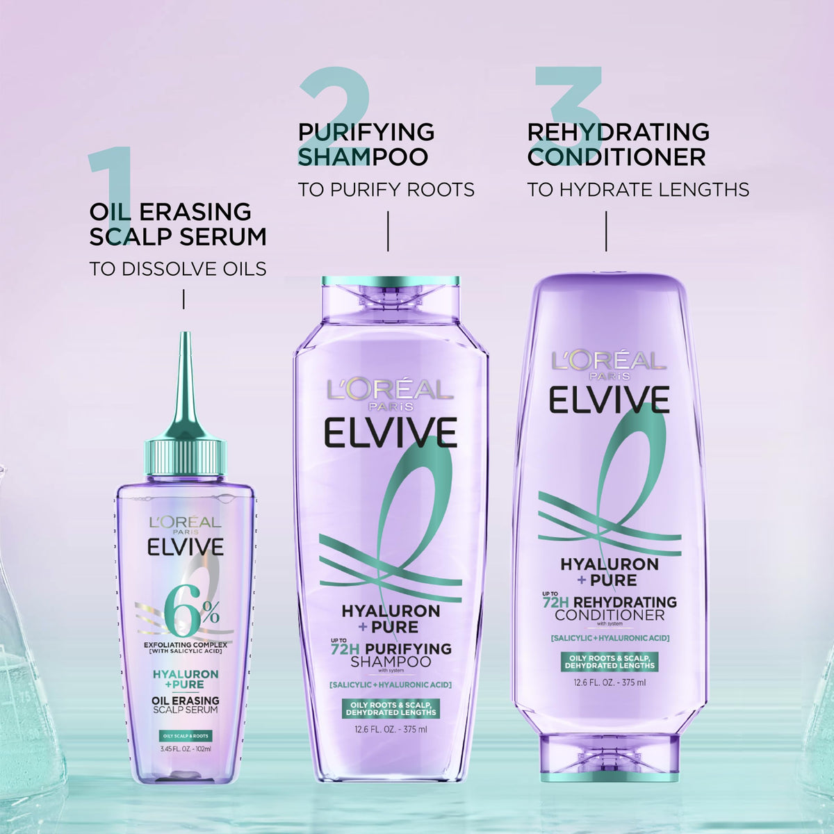 L'Oreal Paris Elvive before and after roots comparison, benefit: refreshed scalp appearance