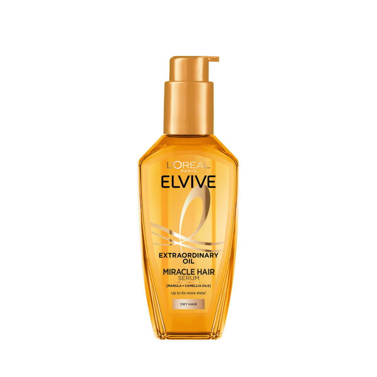 L'Oréal Paris Elvive front bottle showing volume and label, highlights convenience
