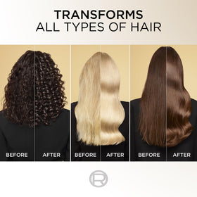 L'Oréal Paris Elvive serum in hand applied to hair, demonstrates easy dosing