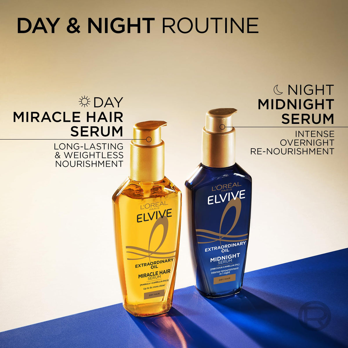 L'Oréal Paris Elvive bottle on bathroom shelf beside towel, suggests daily routine