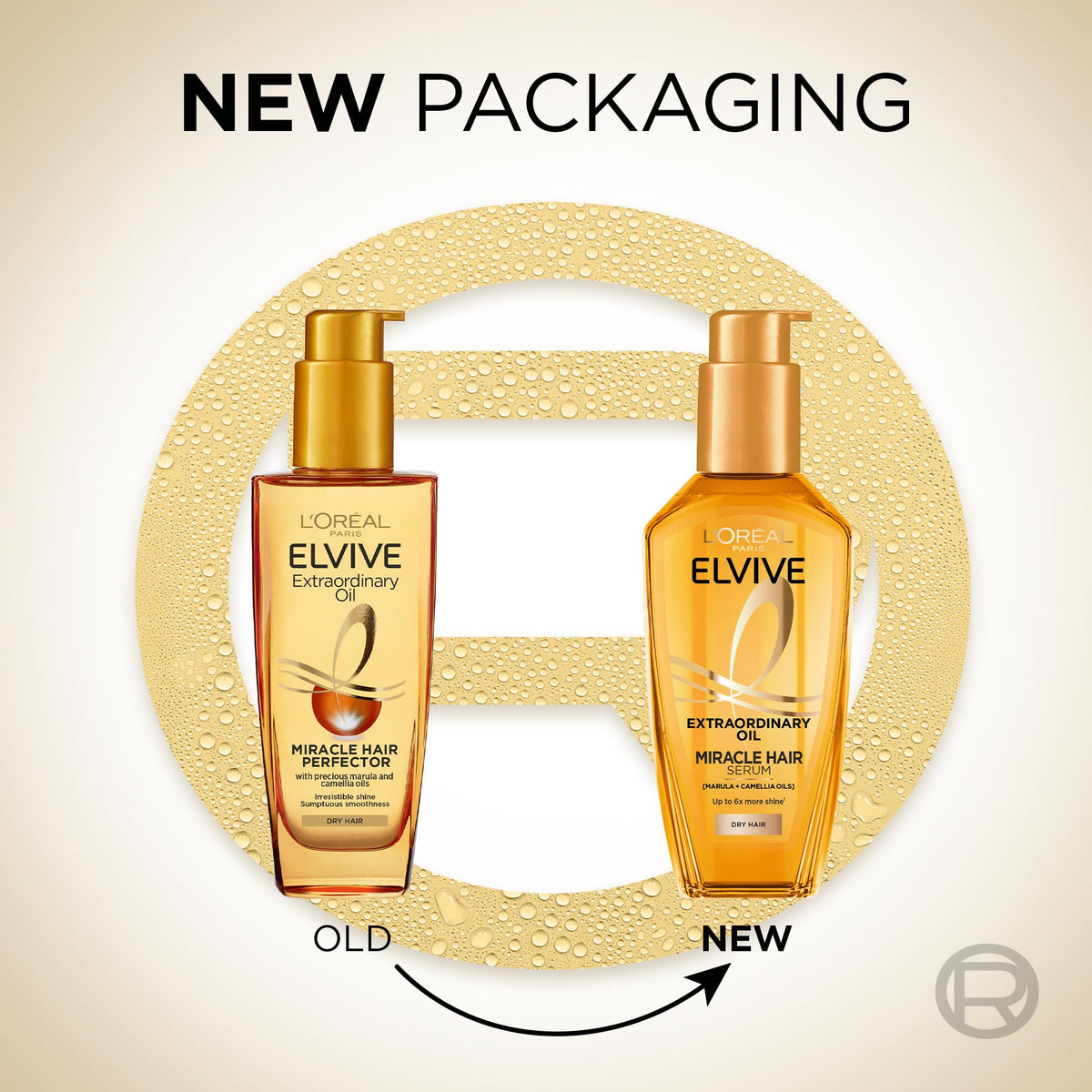L'Oréal Paris Elvive oil pouring texture, shows lightweight non-greasy finish