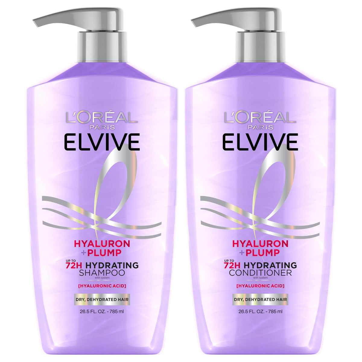 L'Oreal Paris Elvive Hyaluron Plump front packaging shows bottles and benefits