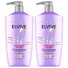 L'Oreal Paris Elvive Hyaluron Plump front packaging shows bottles and benefits