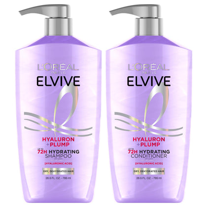 L'Oreal Paris Elvive Hyaluron Plump front packaging shows bottles and benefits