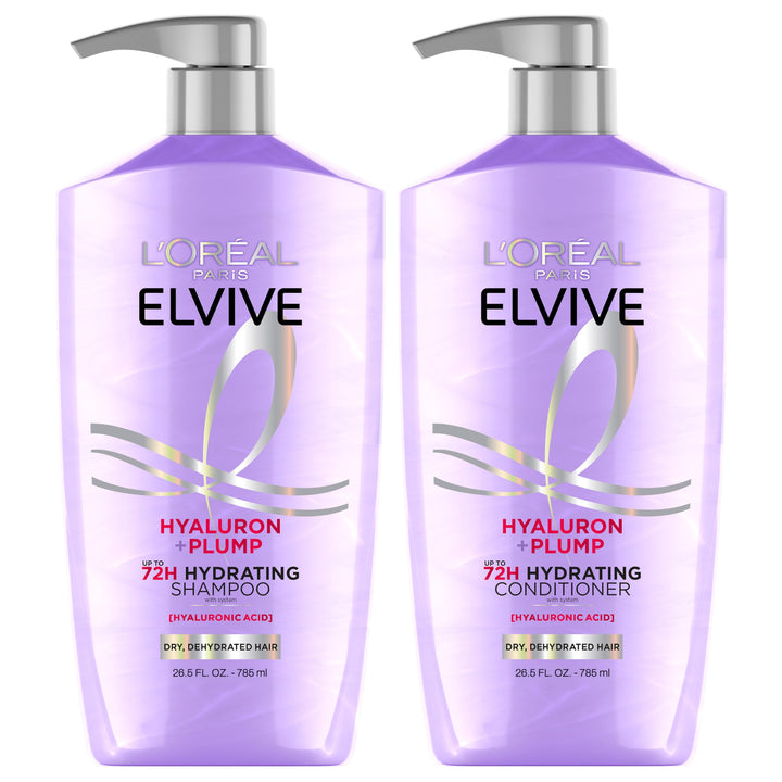 L'Oreal Paris Elvive Hyaluron Plump front packaging shows bottles and benefits
