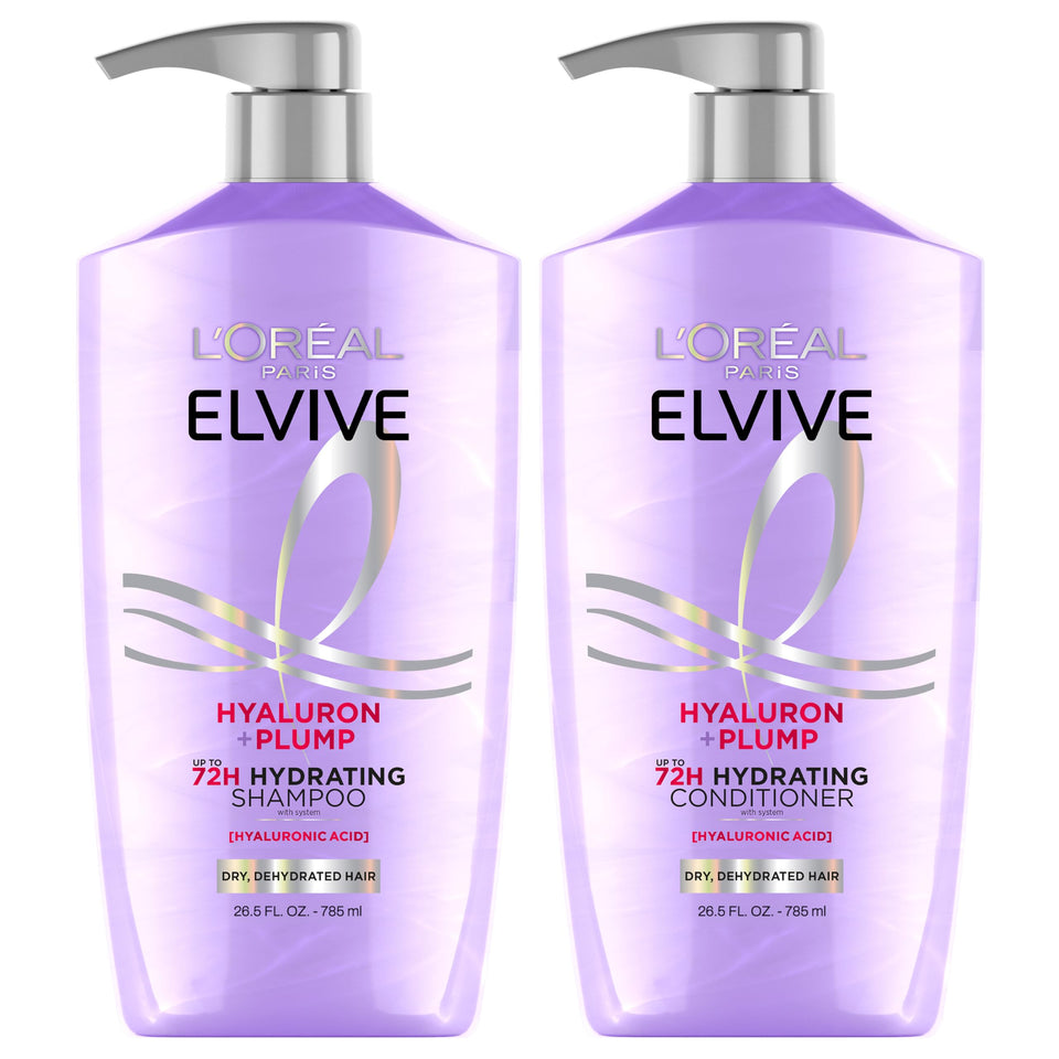 L'Oreal Paris Elvive Hyaluron Plump front packaging shows bottles and benefits