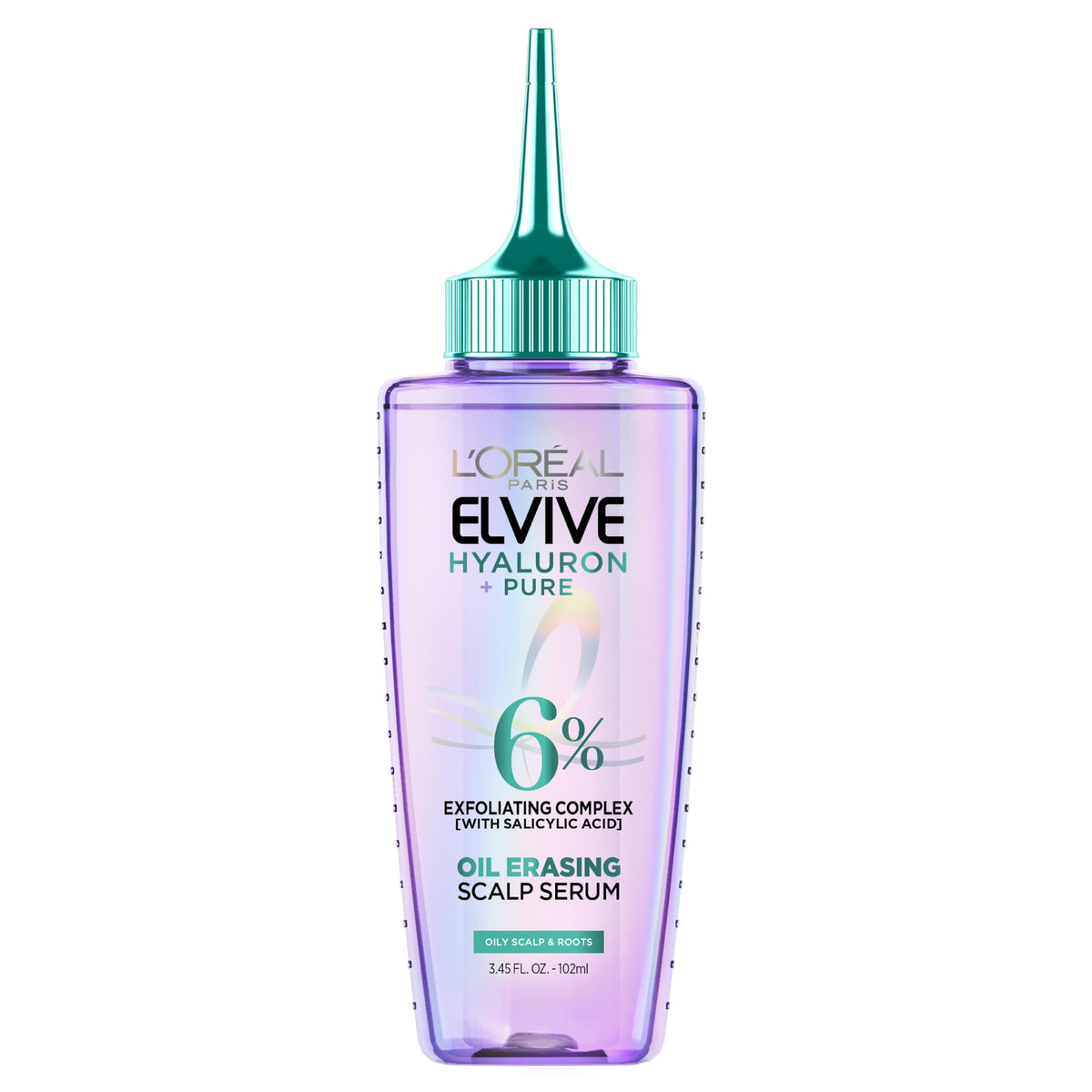 L'Oreal Paris Elvive front packaging showing bottle and cap, clear benefit: visible product identity