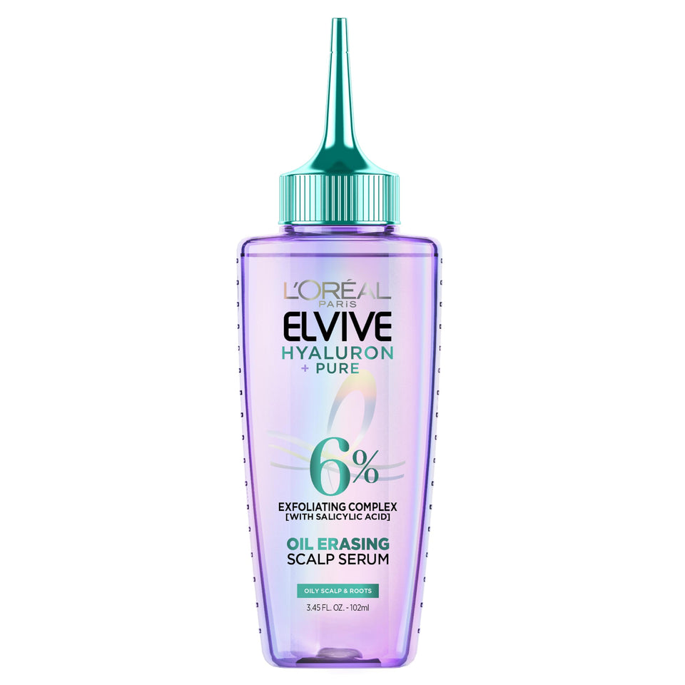 L'Oreal Paris Elvive front packaging showing bottle and cap, clear benefit: visible product identity