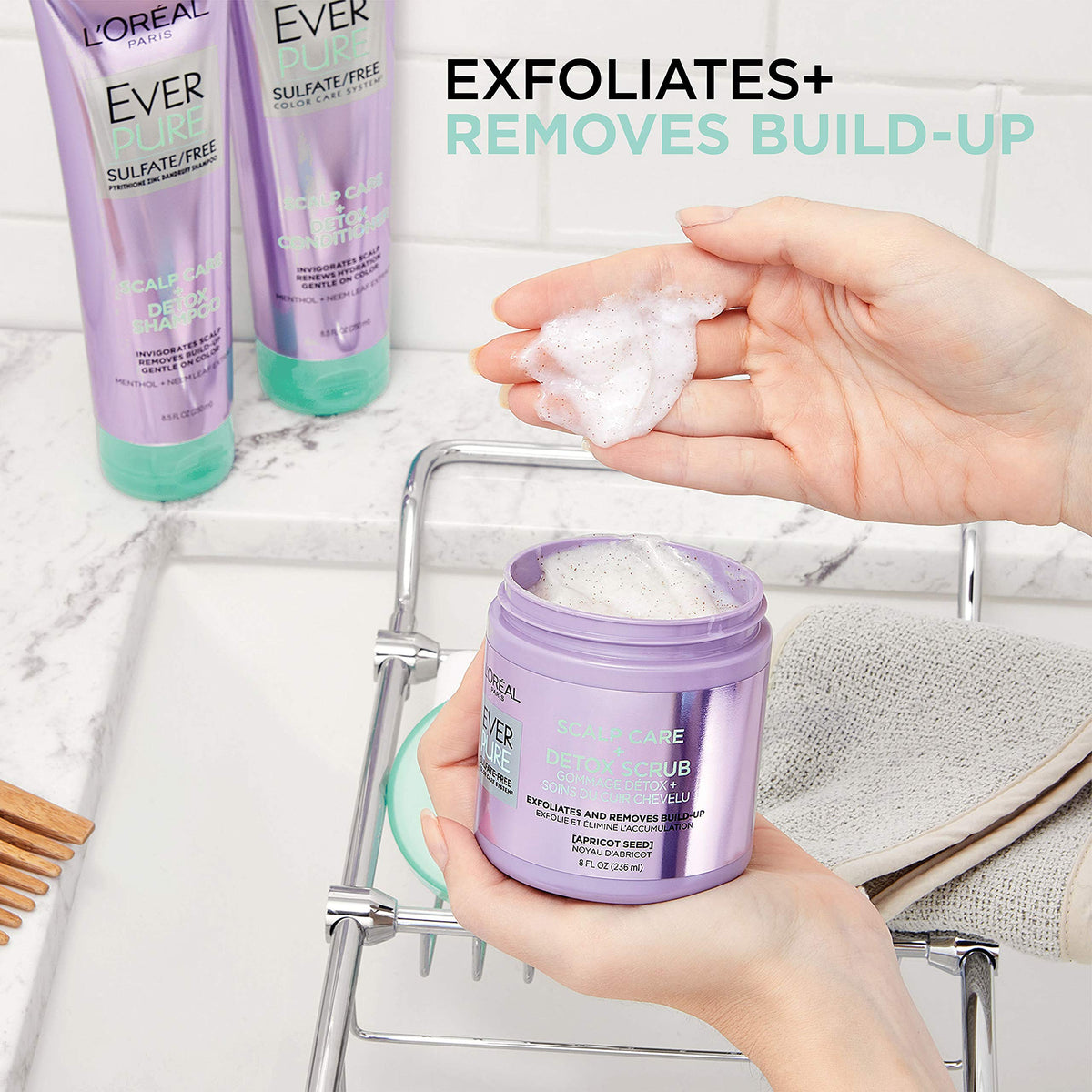 L'Oreal Paris product applied during scalp massage illustrating cleansing and refresh benefit