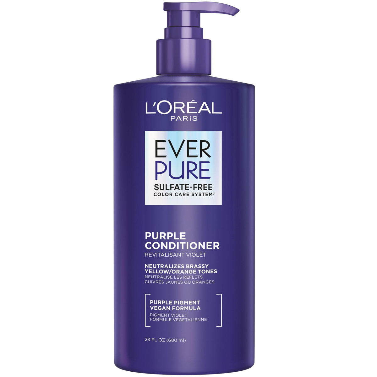 L'Oreal Paris EverPure front packaging showing 23 fl oz bottle and label benefit