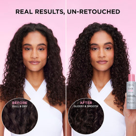 L'Oreal Paris before and after hair showing increased gloss and smoother finish