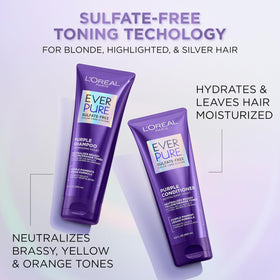L'Oreal Paris purple shampoo texture close-up showing toning pigment and lather