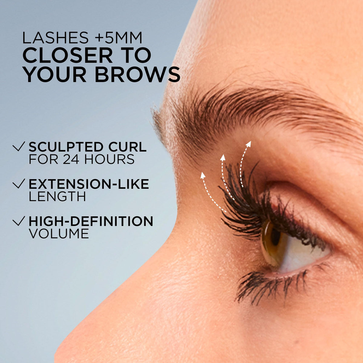 L'Oreal Paris before and after lashes showing visible length and curl