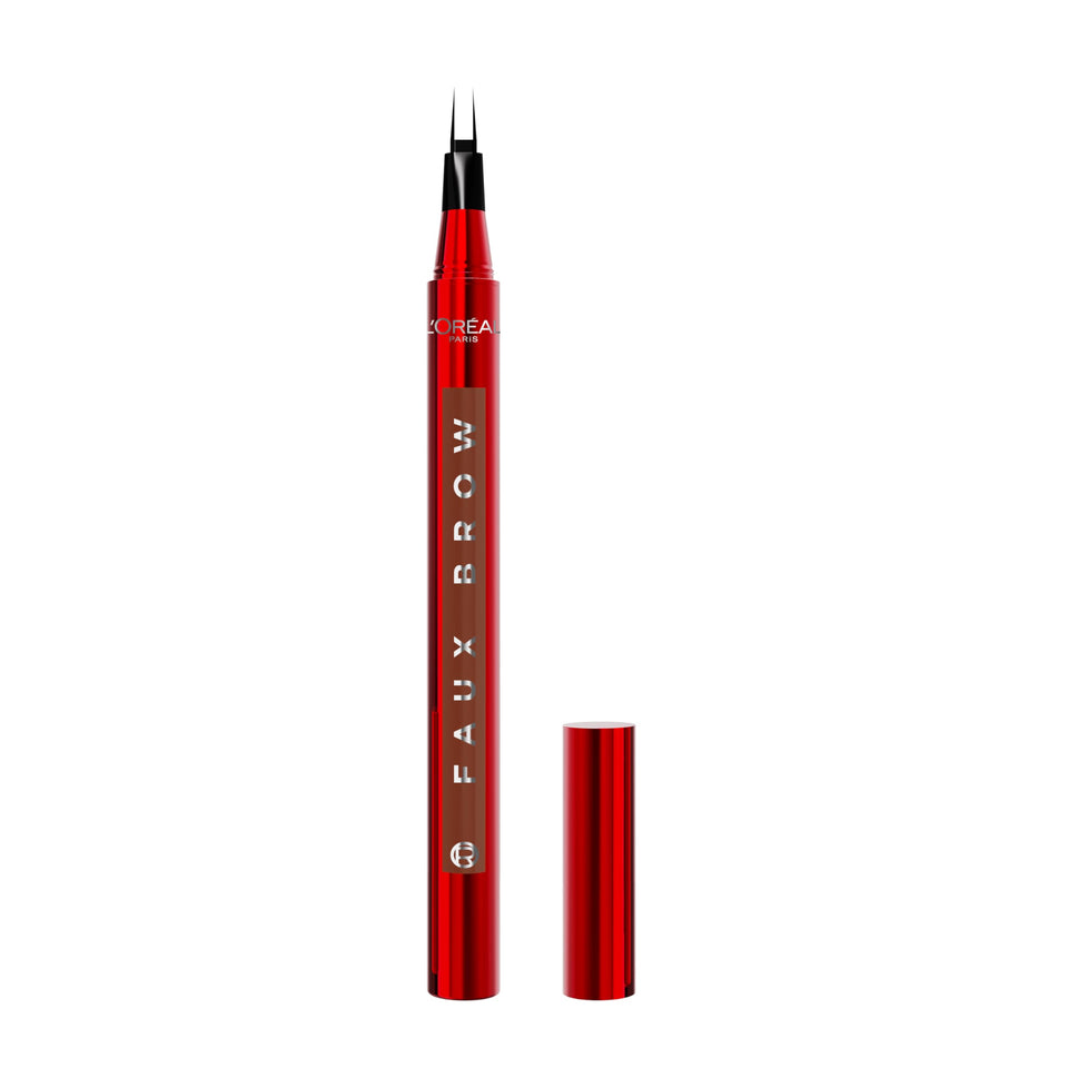L'Oreal Paris Faux Brow pen front view showing mahogany shade, precise shaping benefit