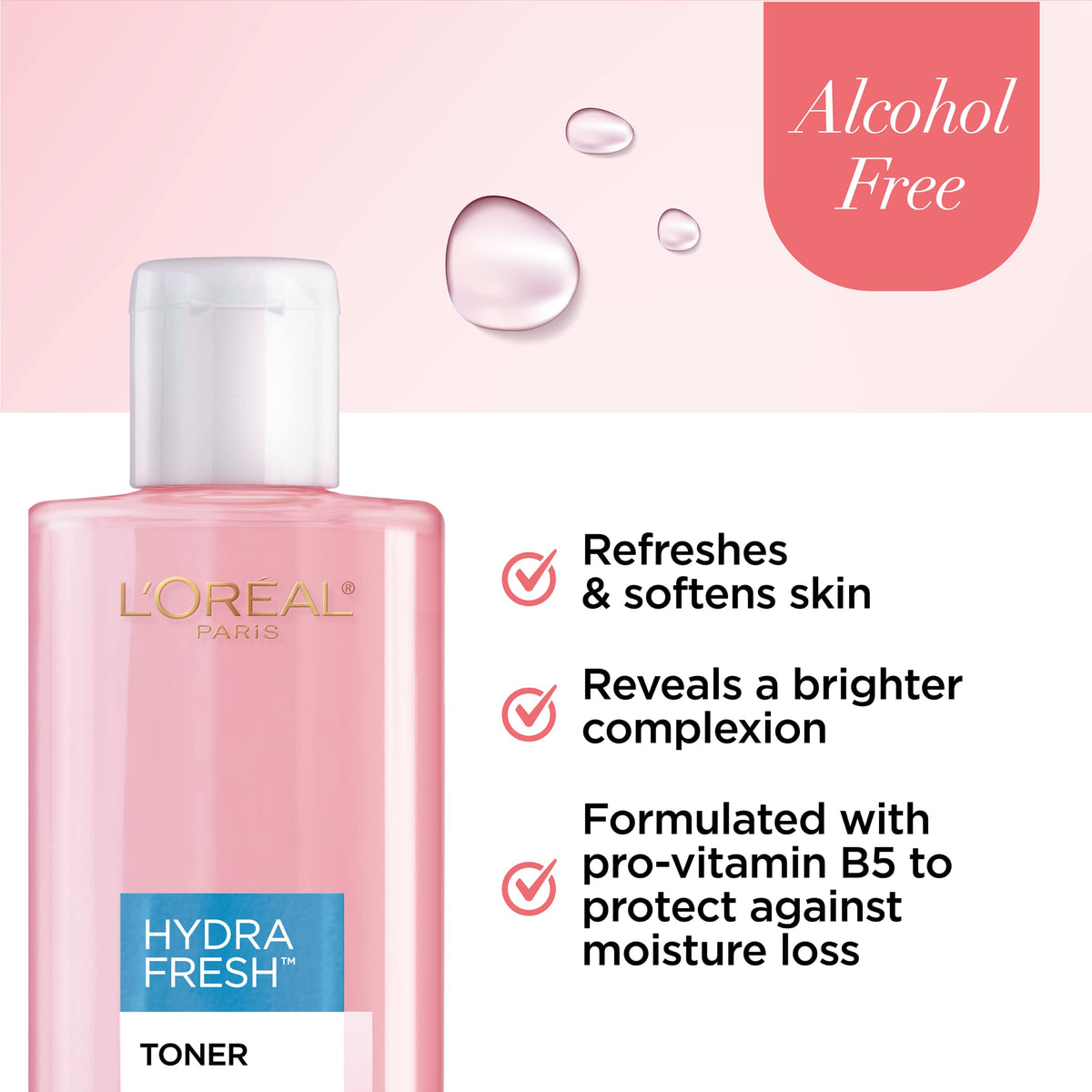 L'Oreal Paris clear toner liquid closeup demonstrating lightweight texture