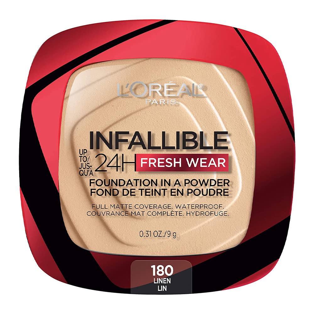 L'Oreal Paris compact front view showing sleek packaging and color identifier