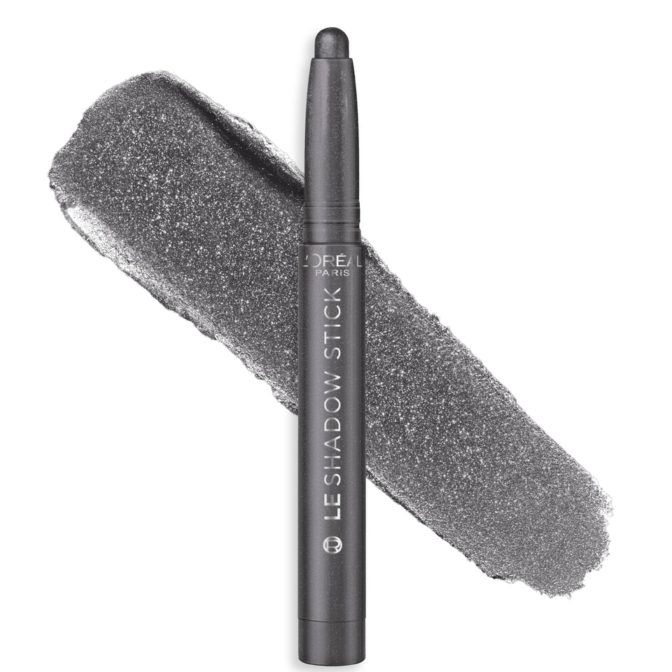 L'Oreal Paris Le Shadow Stick front view showing sleek packaging and metallic shade benefit